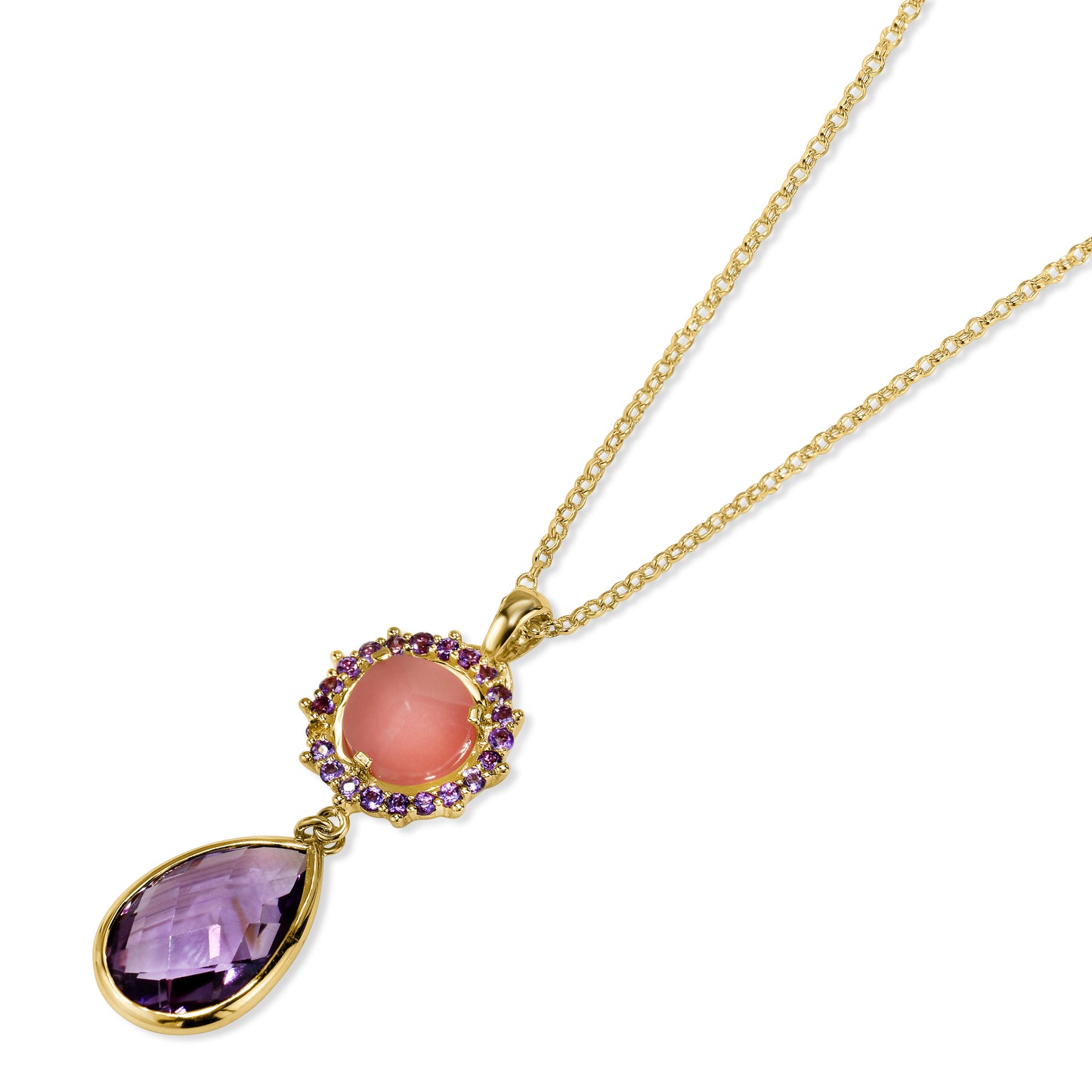 14k Guava Quartz Amethyst Pendant Necklace