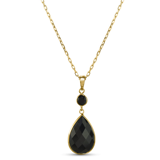 14k Black Onyx Round and Pear Pendant Necklace