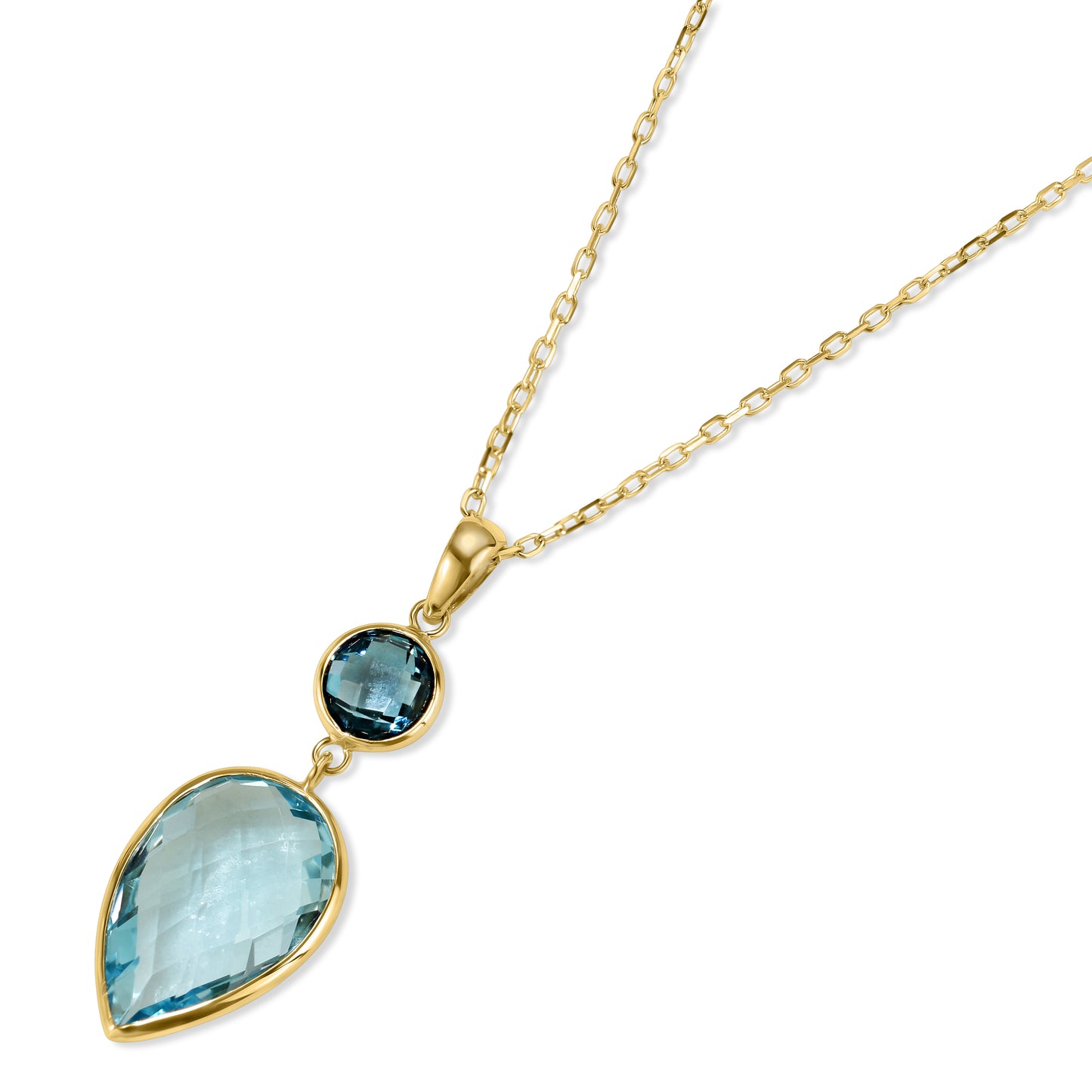 14k London Sky Blue & Blue Topaz Pendant Necklace 17"