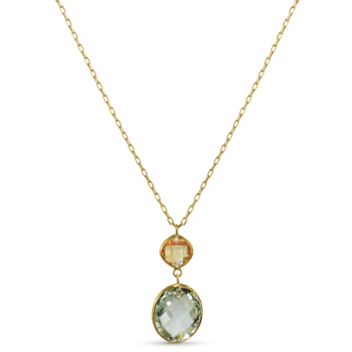 14k Citrine Green Amethyst Pendant Necklace