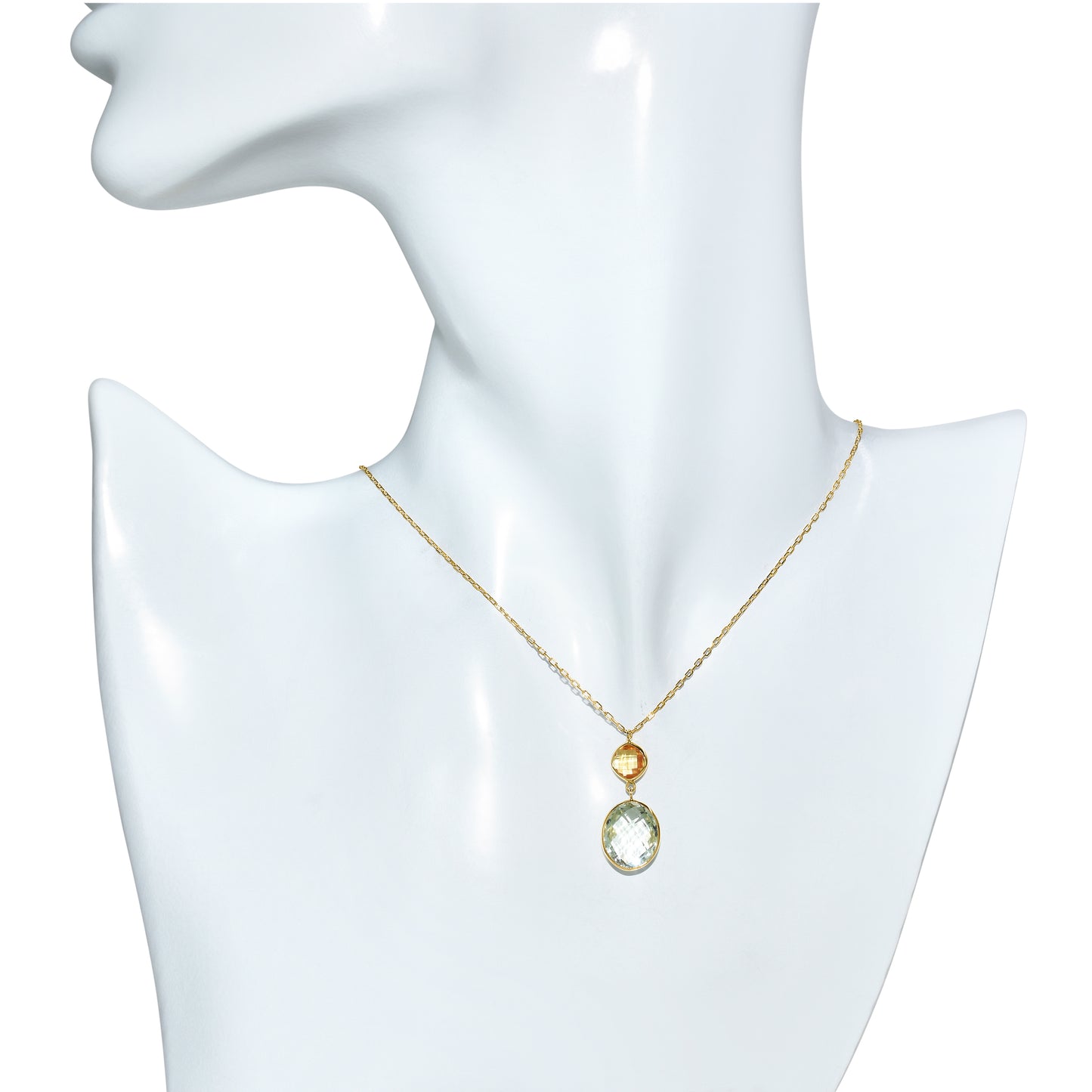 14k Citrine Green Amethyst Pendant Necklace