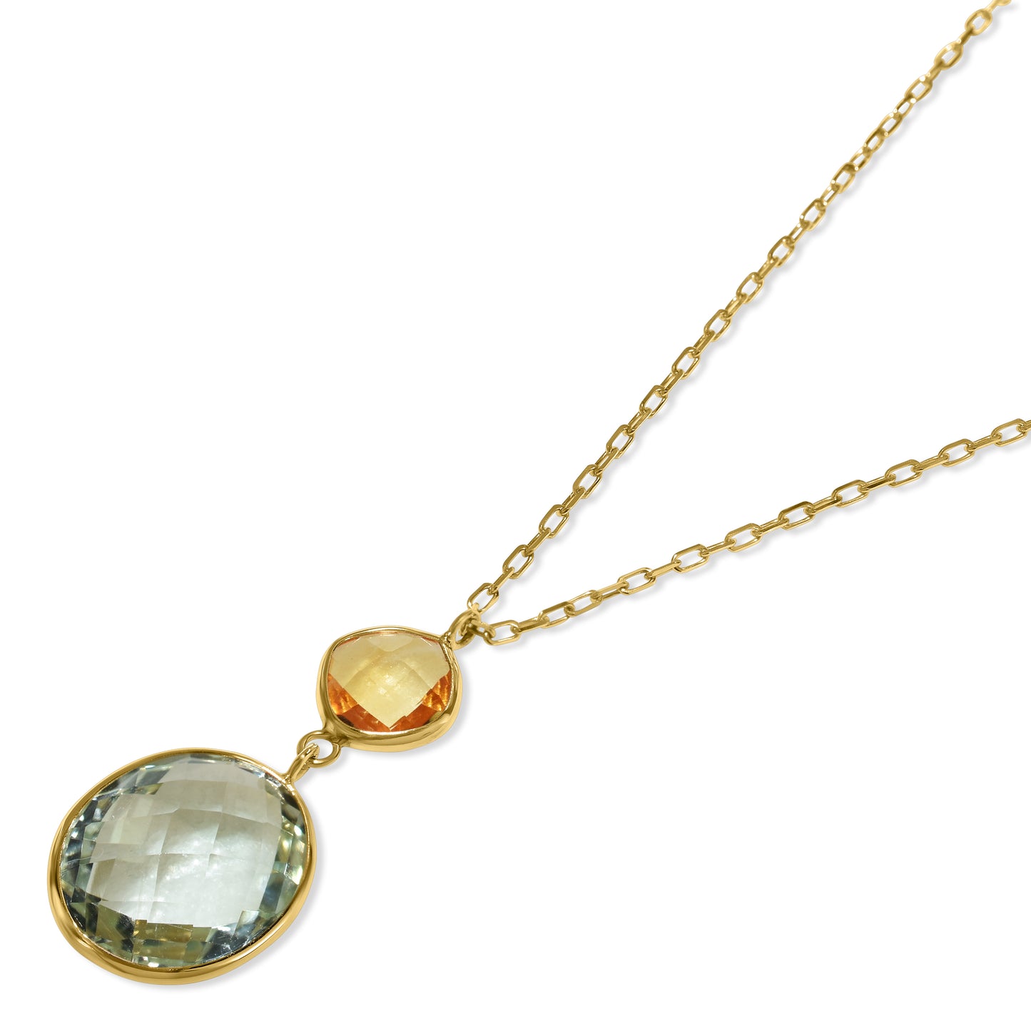 14k Citrine Green Amethyst Pendant Necklace