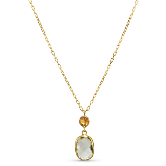 14k Citrine Green Amethyst Pendant Necklace