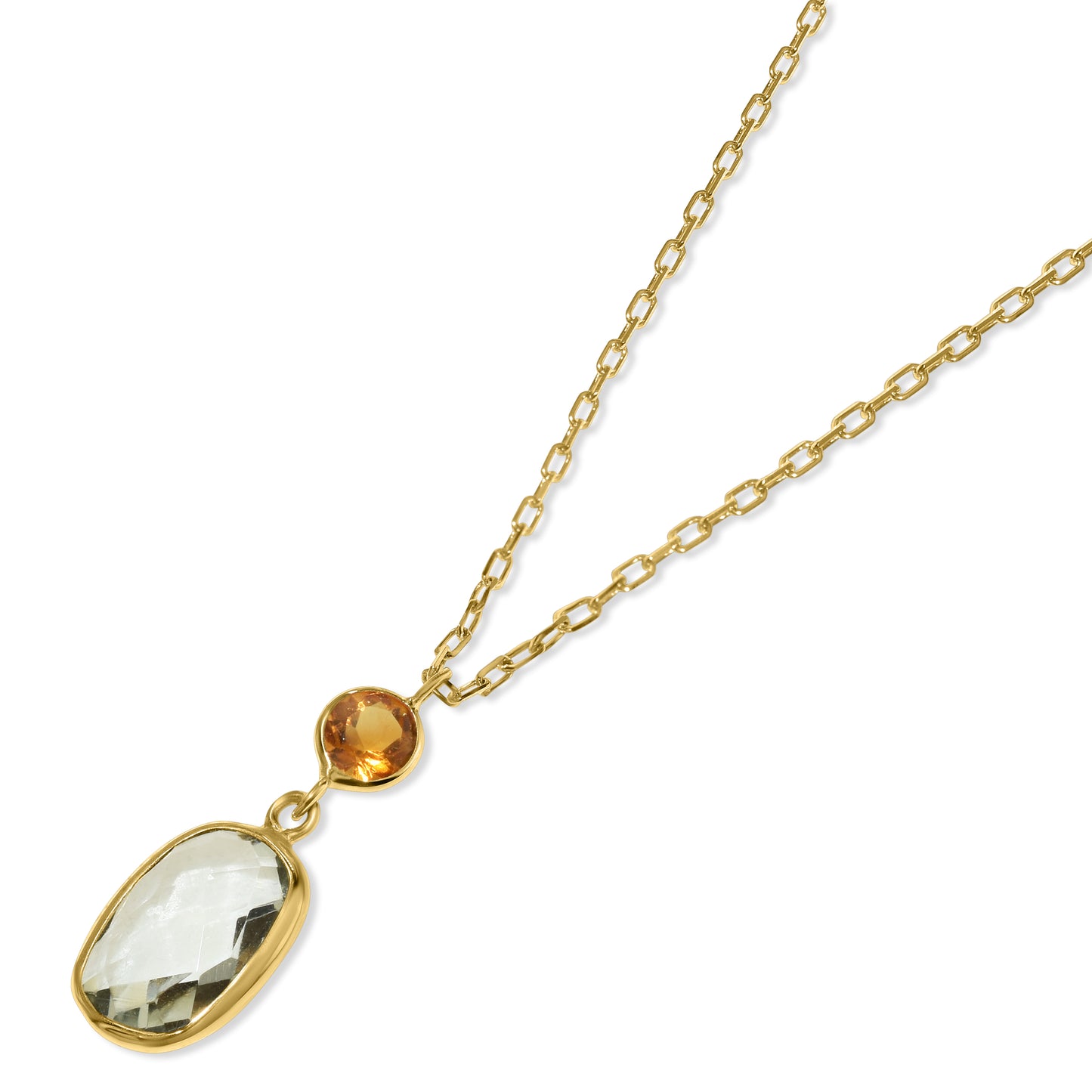 14k Citrine Green Amethyst Pendant Necklace