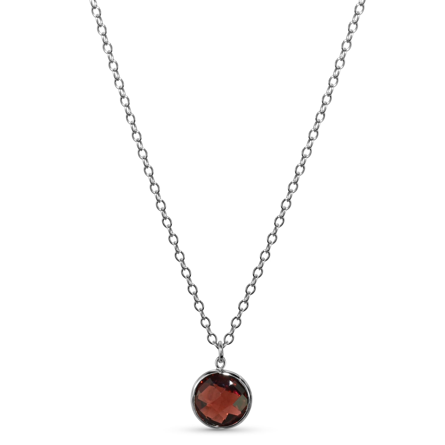 14k White Gold Garnet Coin Pendant Necklace