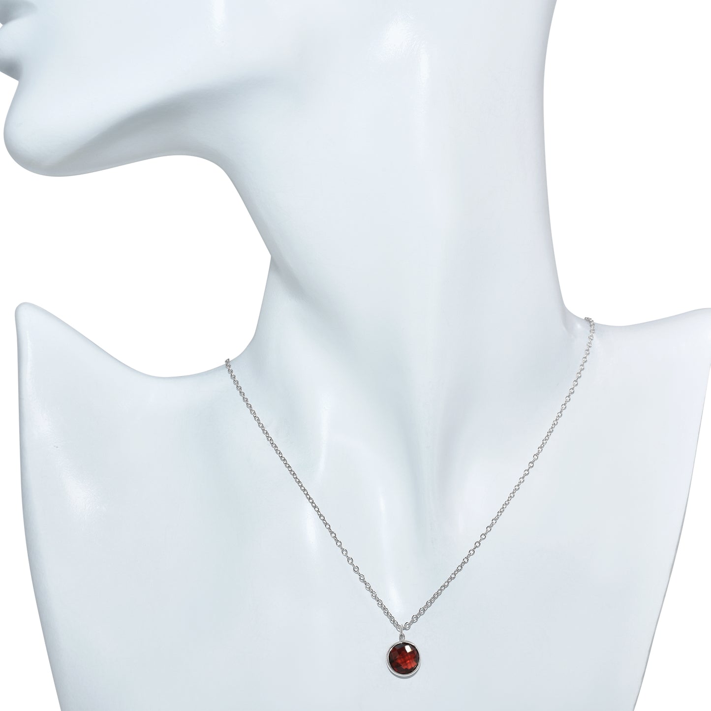 14k White Gold Garnet Coin Pendant Necklace