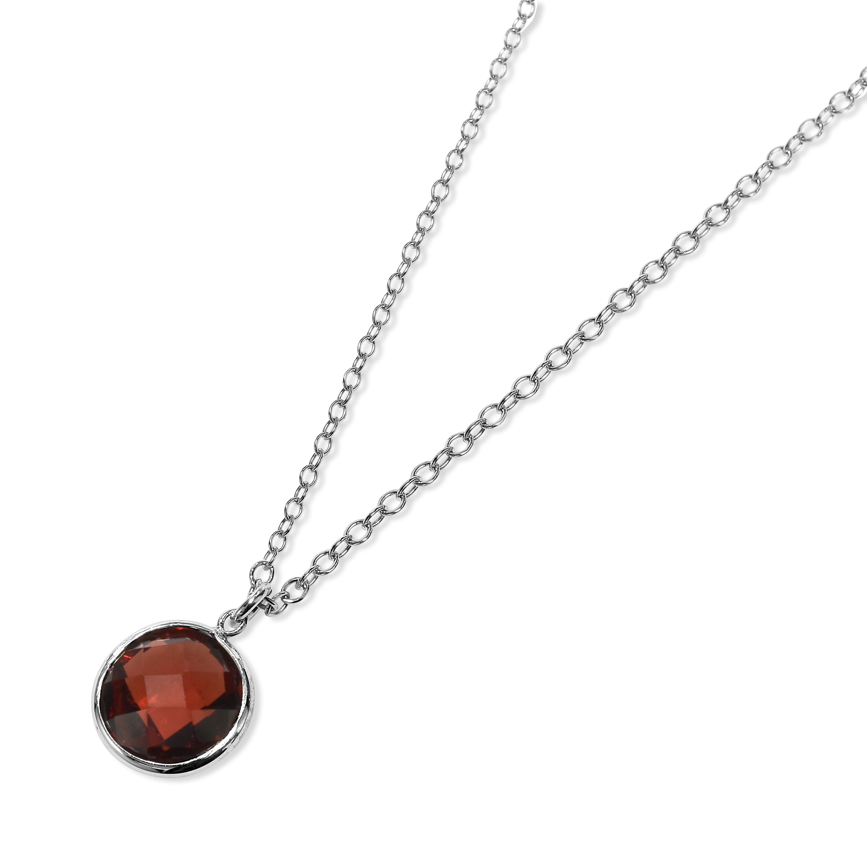 14k White Gold Garnet Coin Pendant Necklace