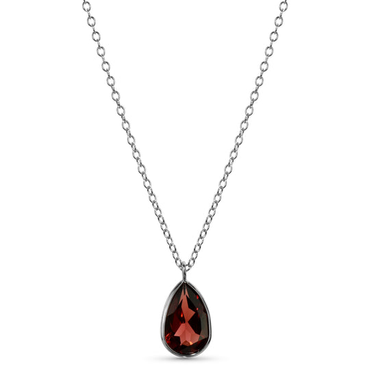 14k White Gold Garnet Pear Pendant Necklace