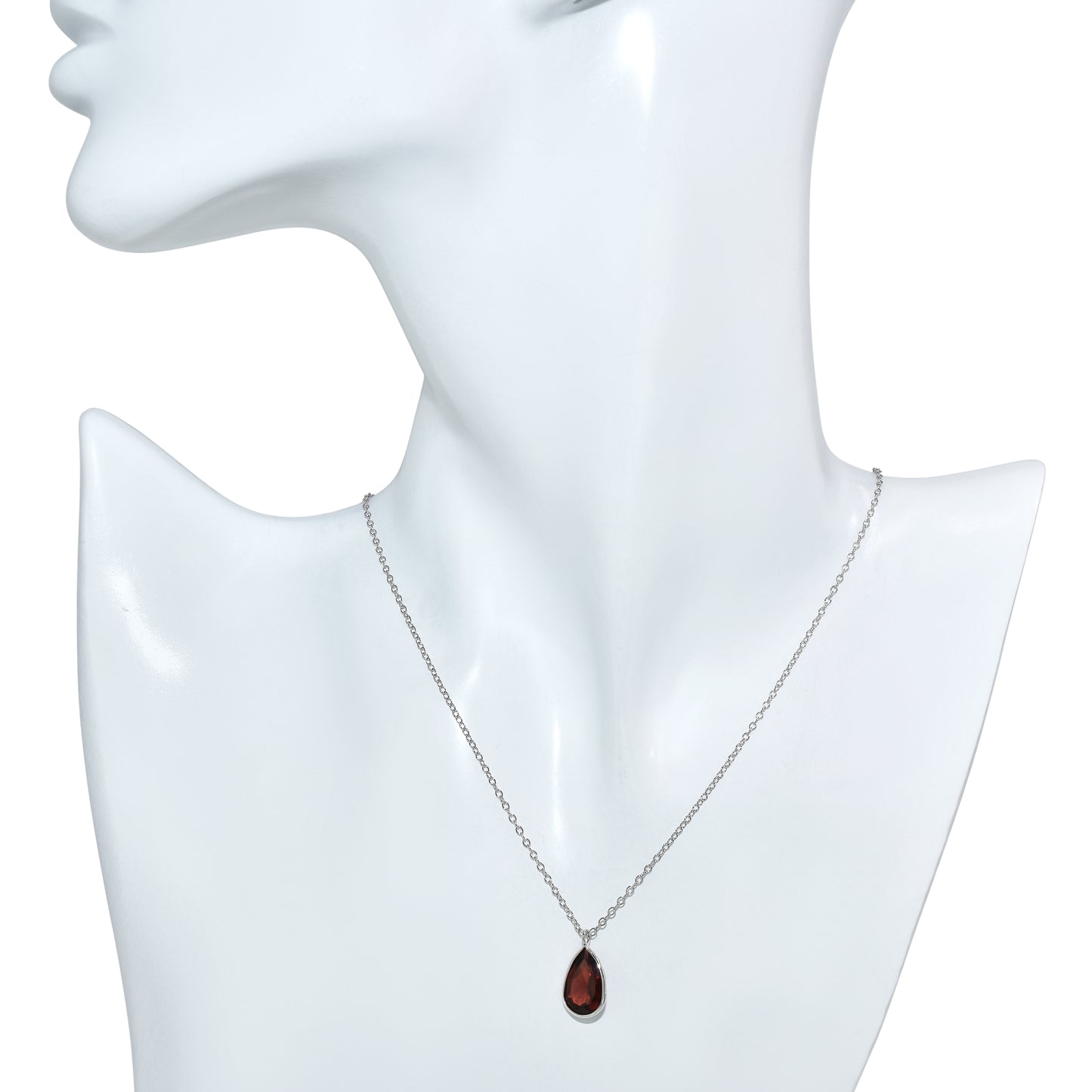 14k White Gold Garnet Pear Pendant Necklace