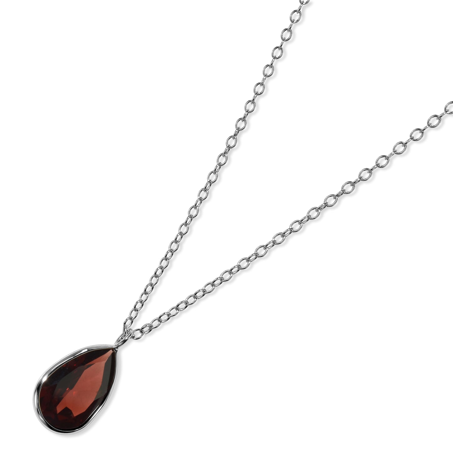 14k White Gold Garnet Pear Pendant Necklace