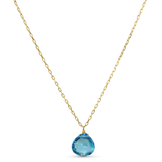 14k Swiss Blue Topaz Heart Pendant Necklace