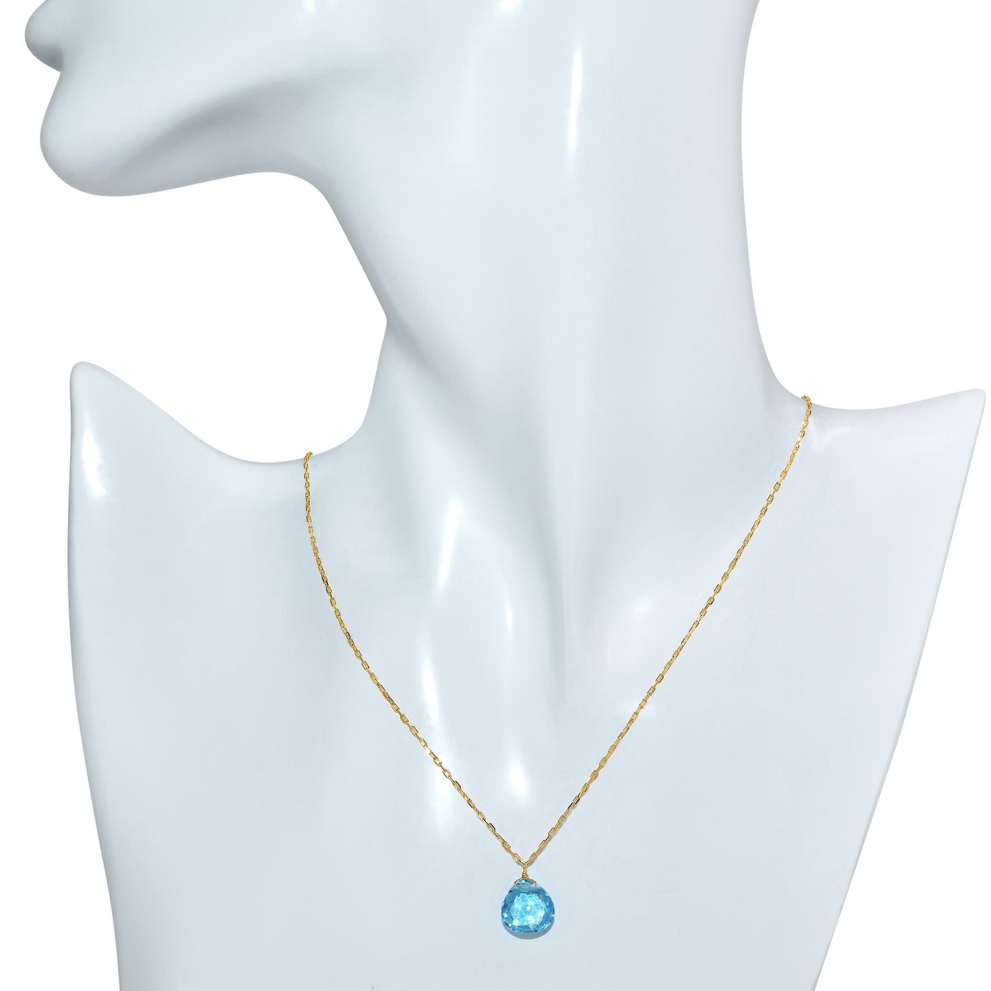 14k Swiss Blue Topaz Heart Pendant Necklace