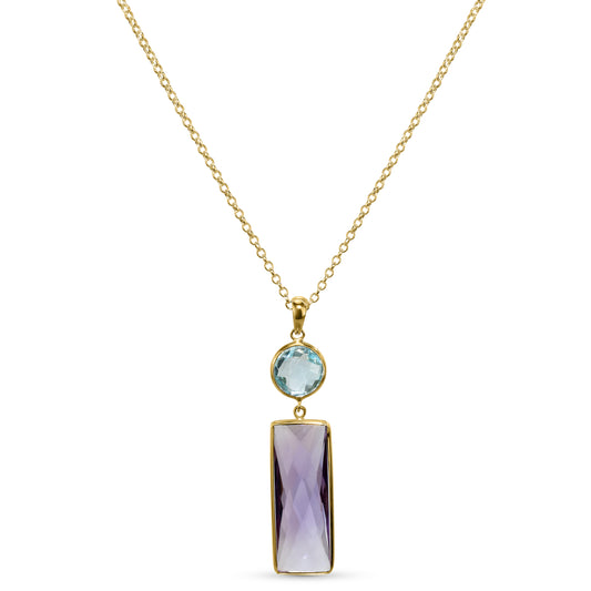 14k Blue Topaz Amethyst Pendant Necklace