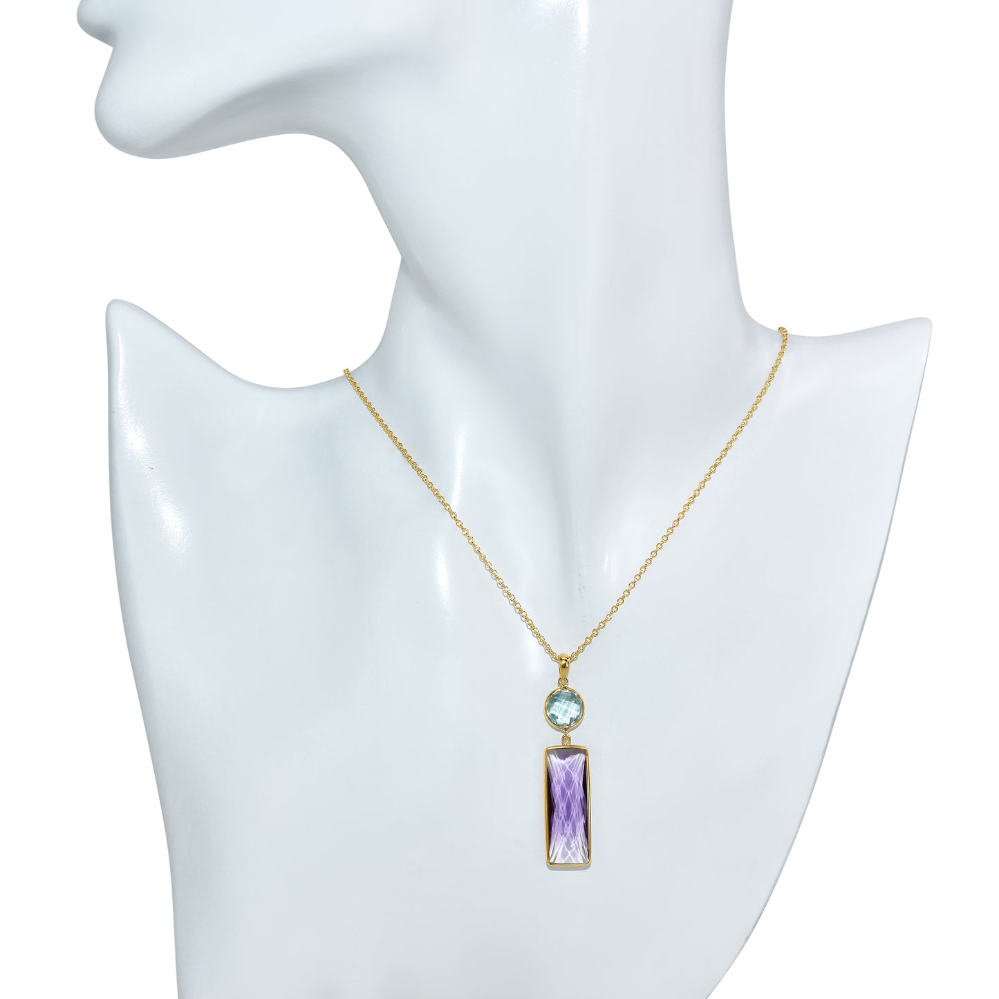 14k Blue Topaz Amethyst Pendant Necklace