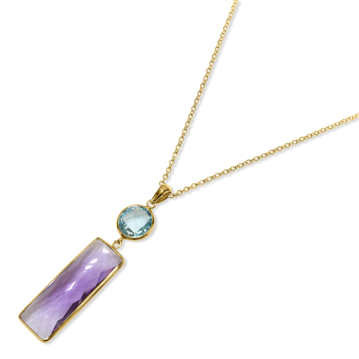 14k Blue Topaz Amethyst Pendant Necklace