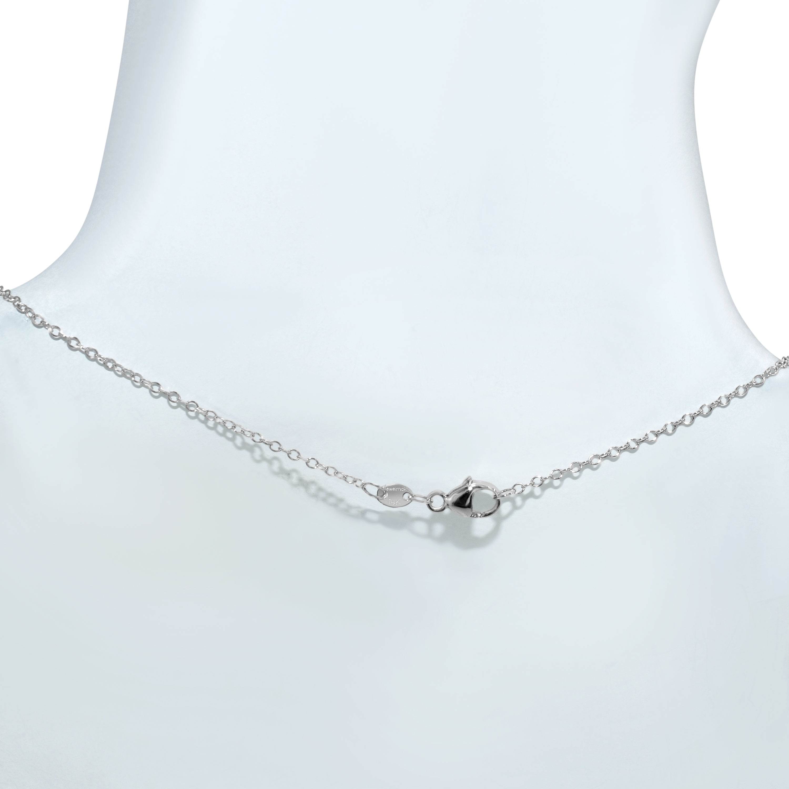 14k White Gold Swiss Blue Topaz Round Bezel Pendant Necklace