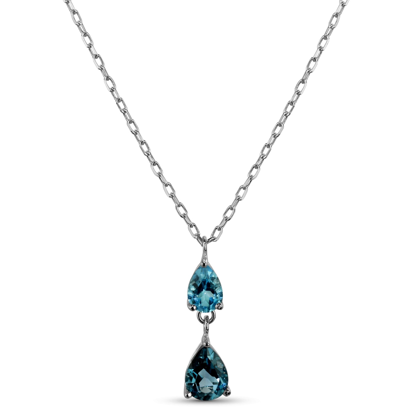 14k Swiss Blue and London Blue Topaz Pear Pendant Necklace