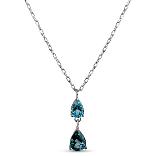 14k Swiss Blue and London Blue Topaz Pear Pendant Necklace