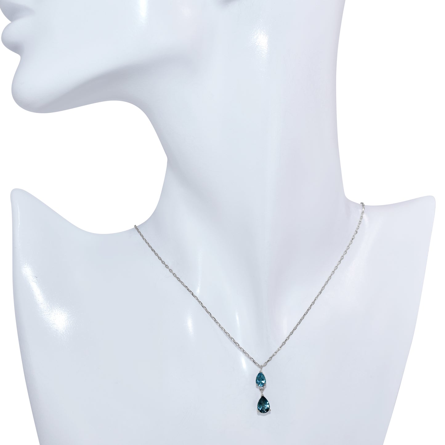 14k Swiss Blue and London Blue Topaz Pear Pendant Necklace