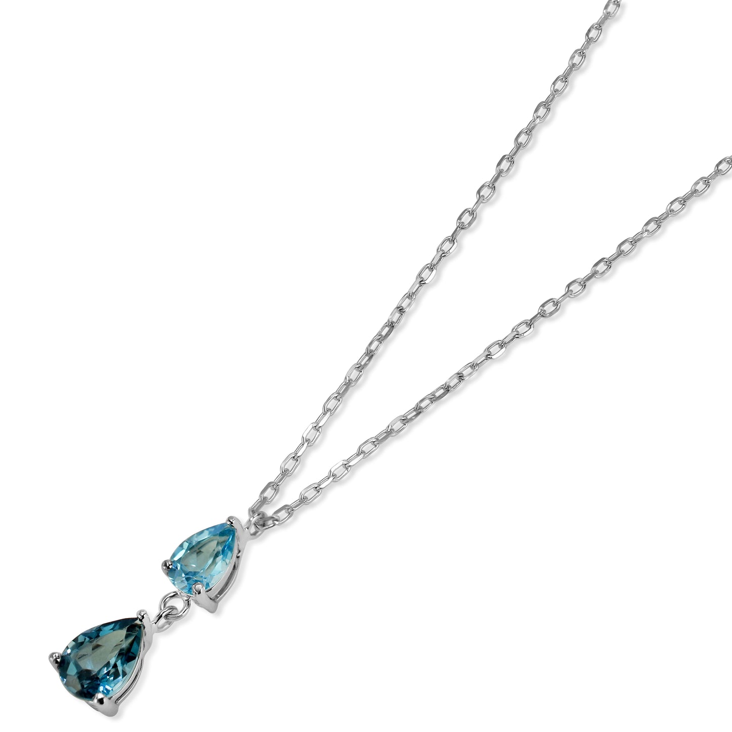 14k Swiss Blue and London Blue Topaz Pear Pendant Necklace