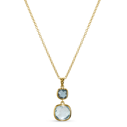 14k London & Sky Blue Topaz Cushion Pendant Necklace