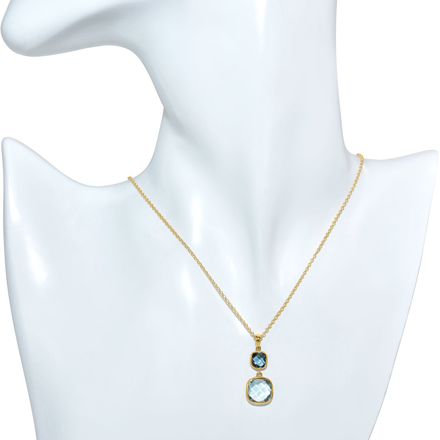 14k London & Sky Blue Topaz Cushion Pendant Necklace