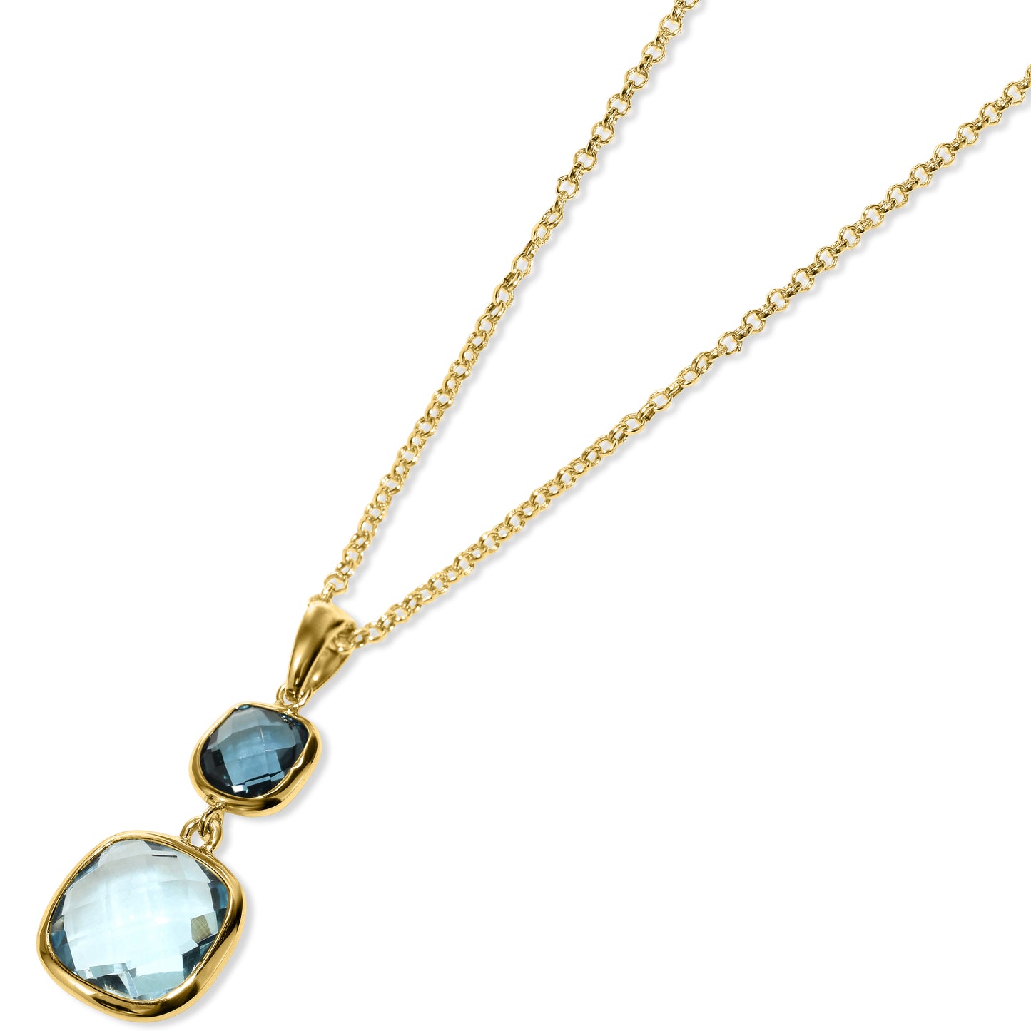 14k London & Sky Blue Topaz Cushion Pendant Necklace