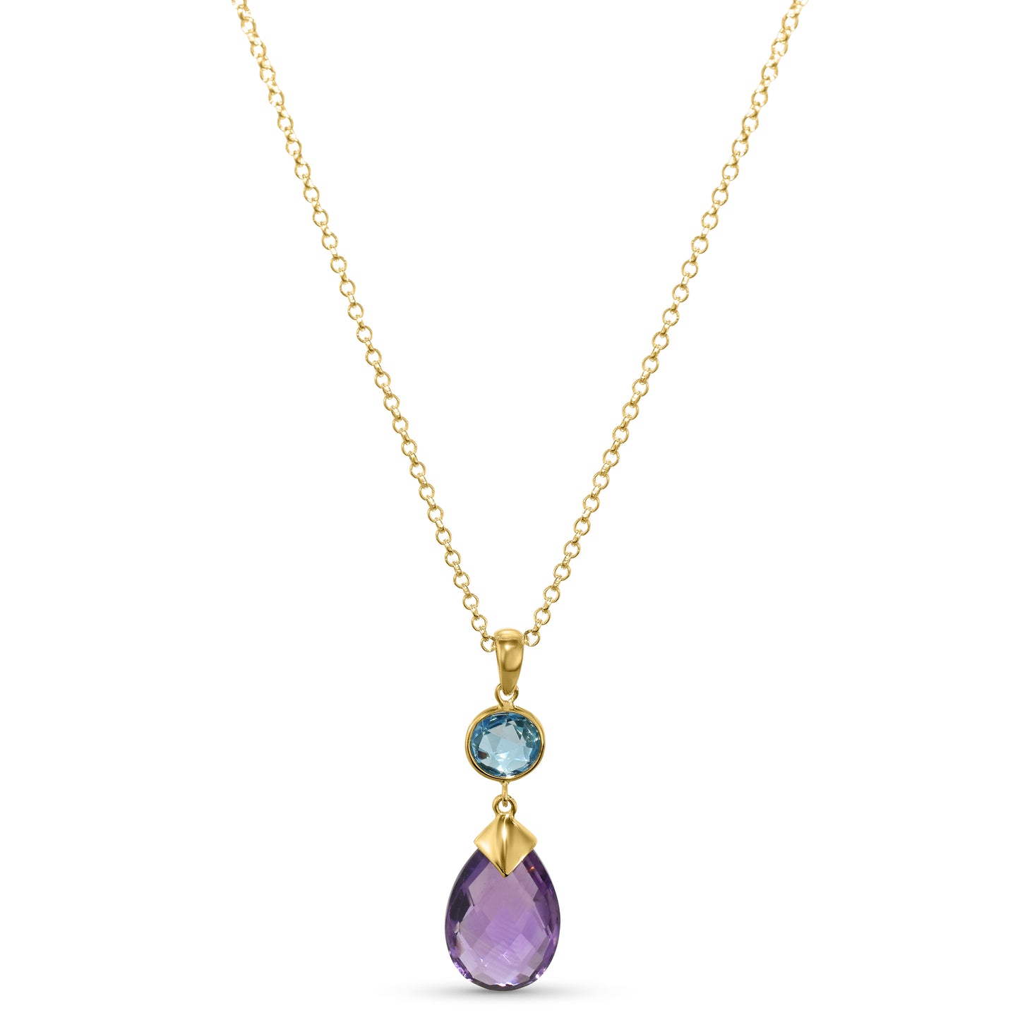 14k Swiss Blue Topaz Amethyst Pendant Necklace