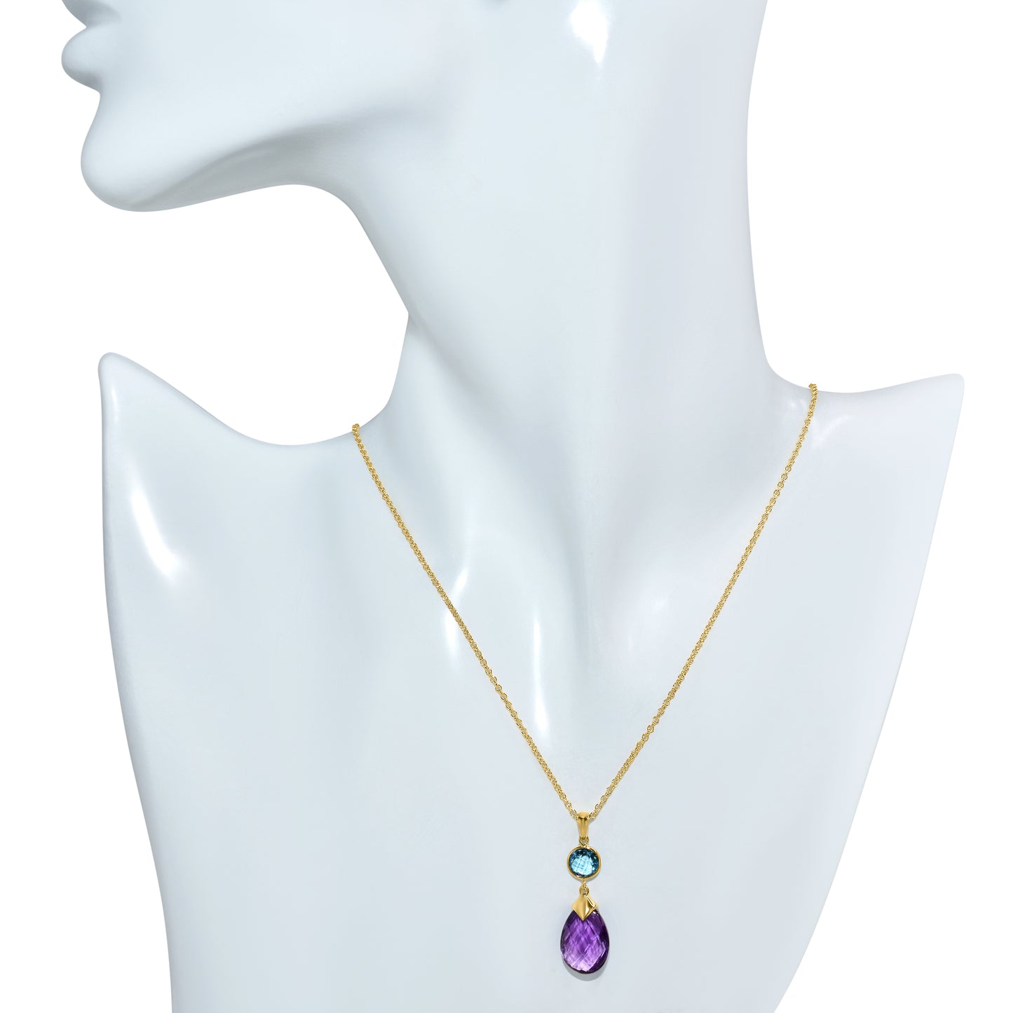 14k Swiss Blue Topaz Amethyst Pendant Necklace