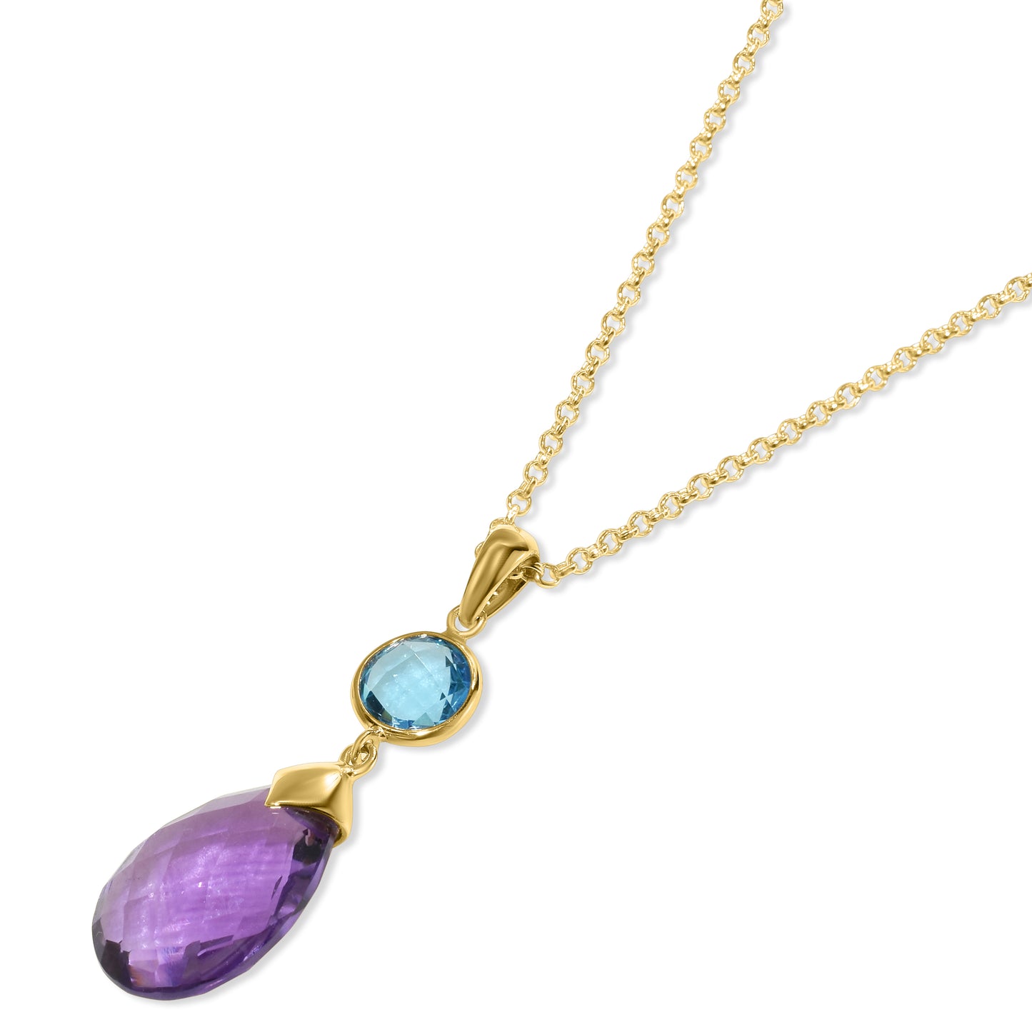 14k Swiss Blue Topaz Amethyst Pendant Necklace