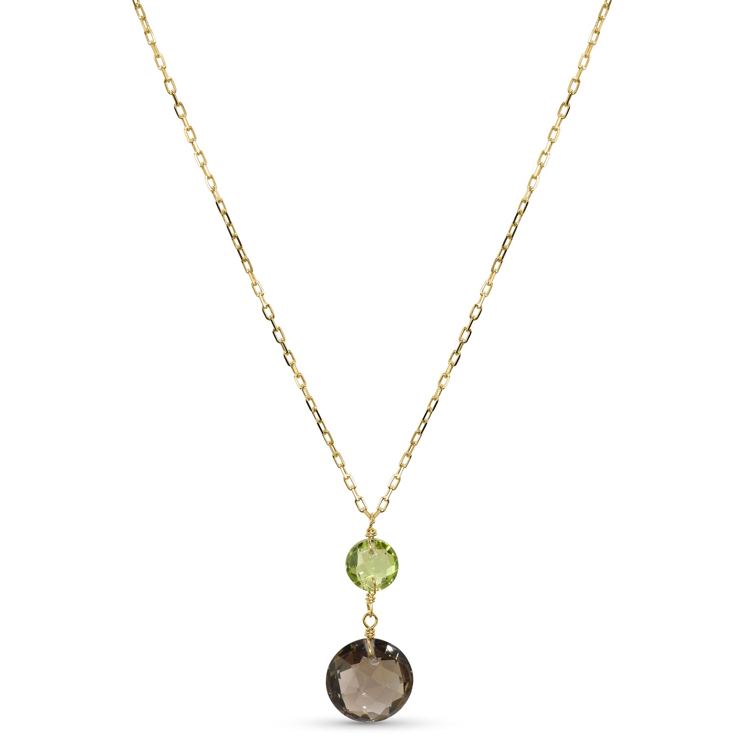 14k Peridot Smoky Quartz Coin Pendant Necklace