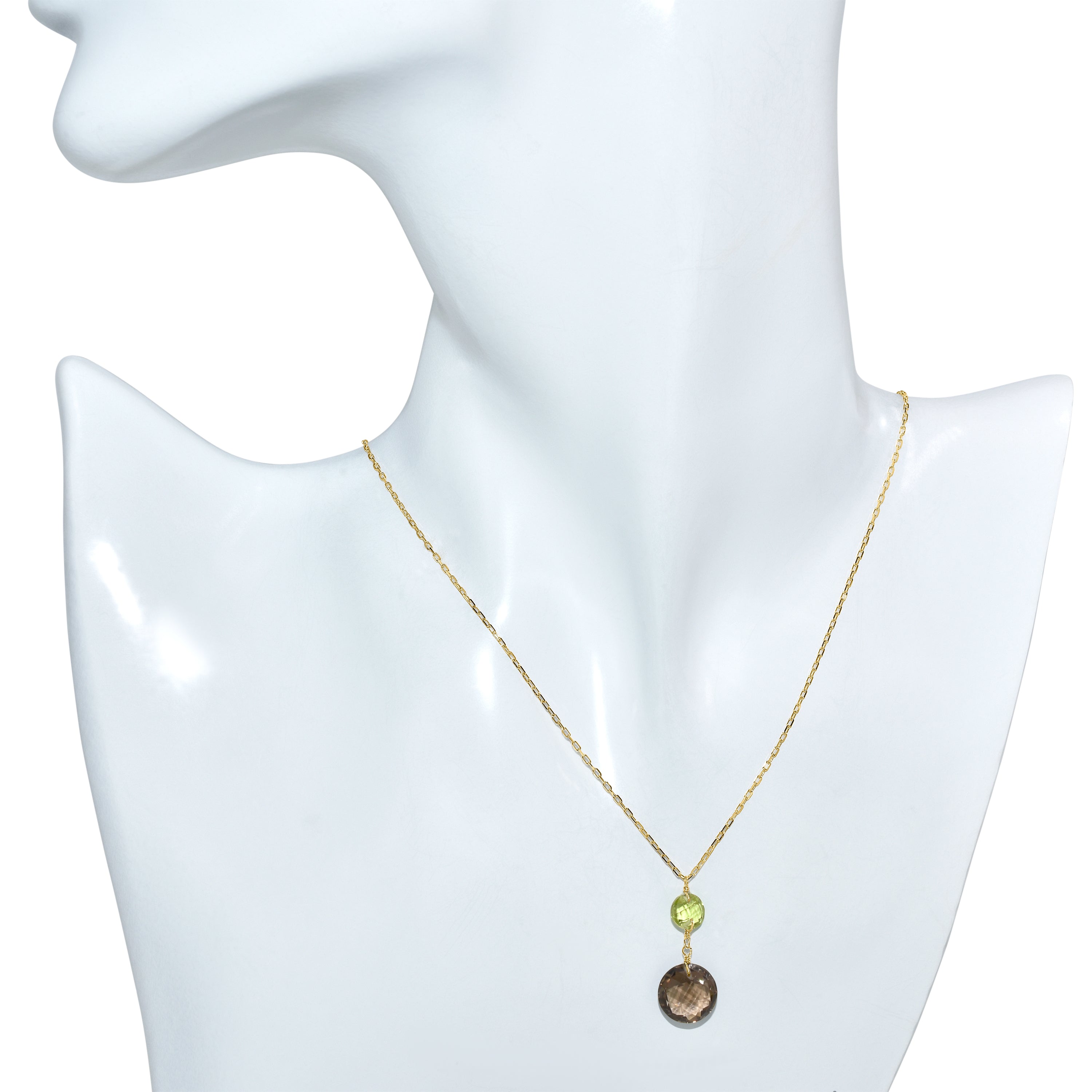 14k Peridot Smoky Quartz Coin Pendant Necklace