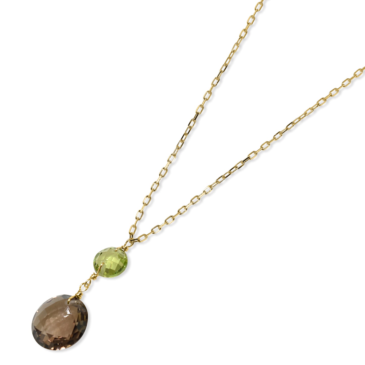 14k Peridot Smoky Quartz Coin Pendant Necklace