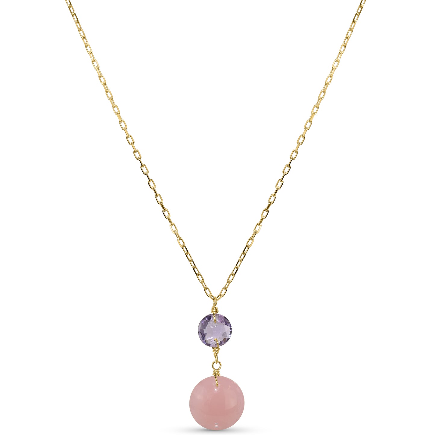 14k Amethyst Guava Quartz Coin Pendant Necklace