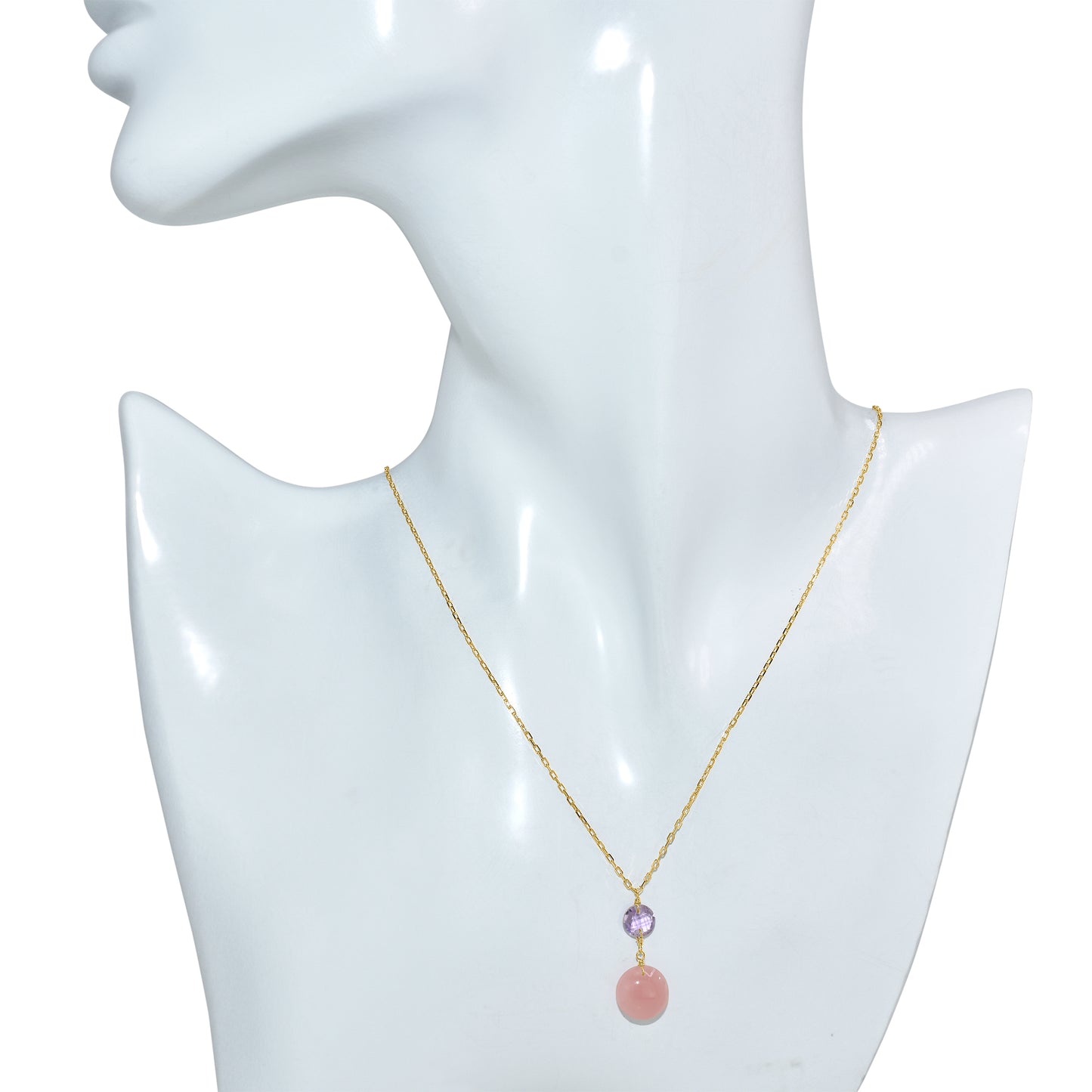 14k Amethyst Guava Quartz Coin Pendant Necklace