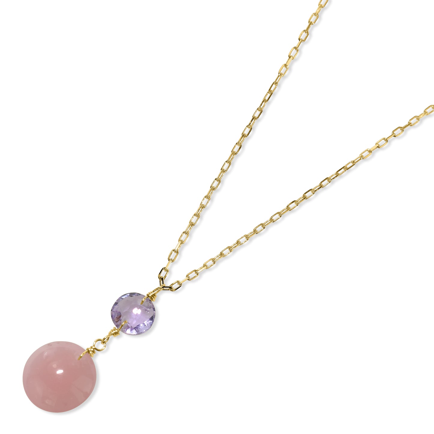 14k Amethyst Guava Quartz Coin Pendant Necklace