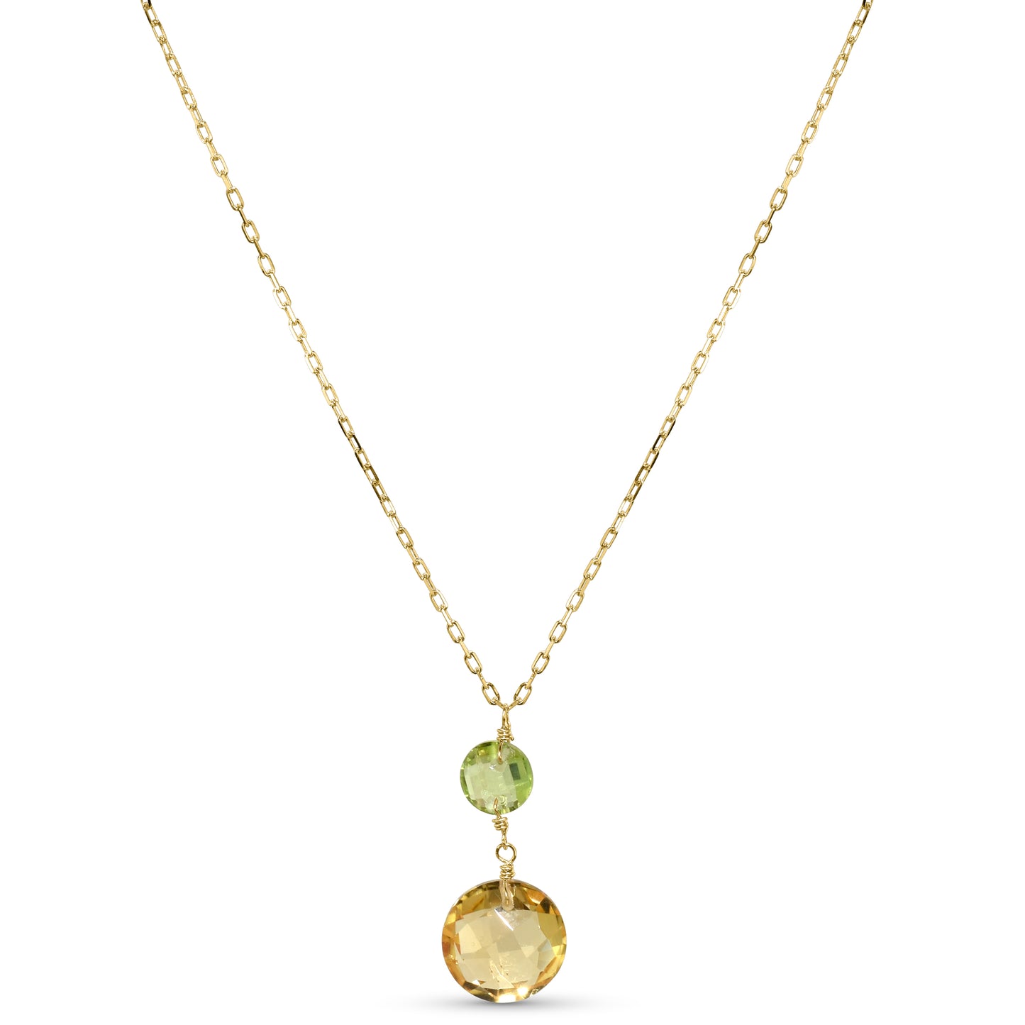 14k Peridot Citrine Coin Pendant Necklace