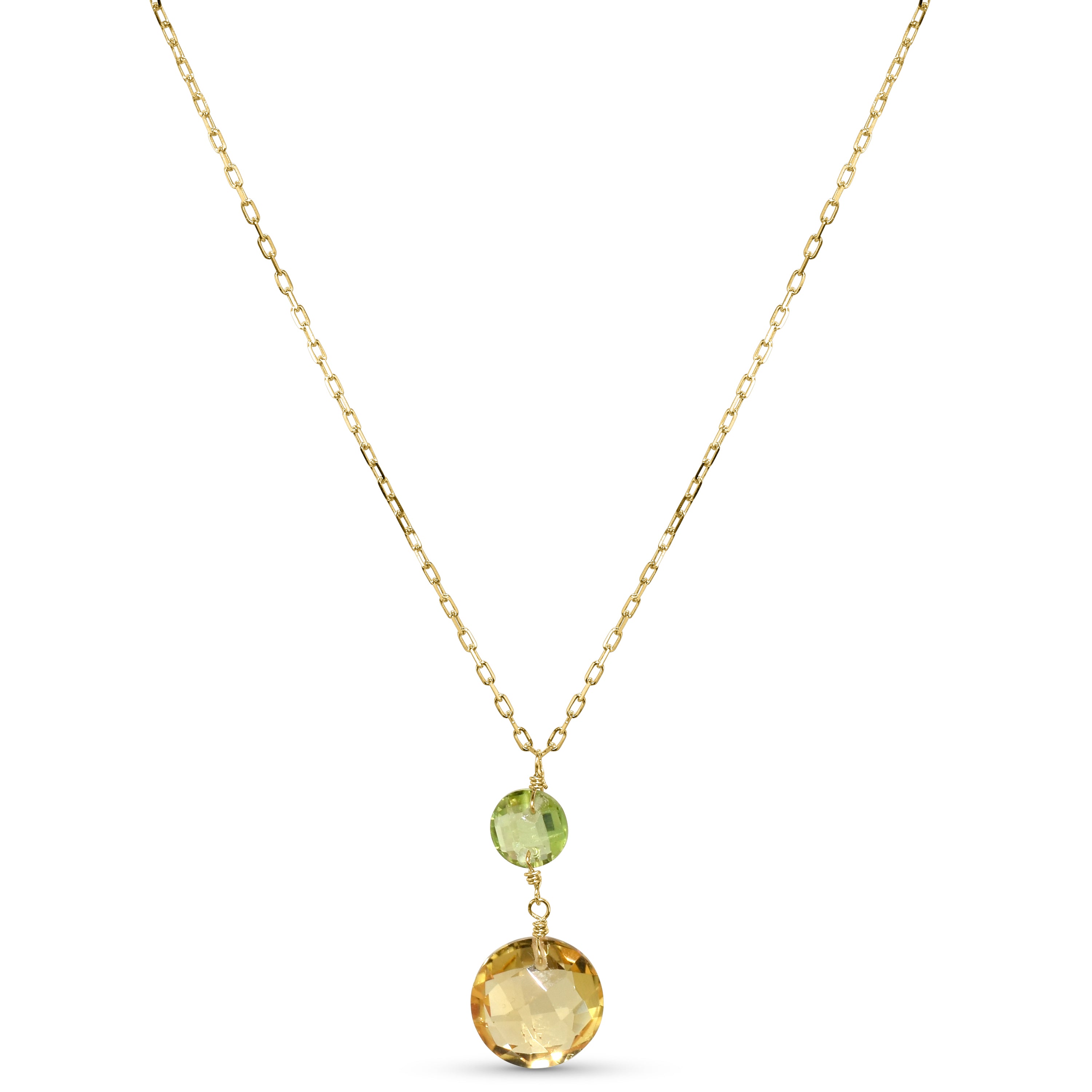 14k Peridot Citrine Coin Pendant Necklace