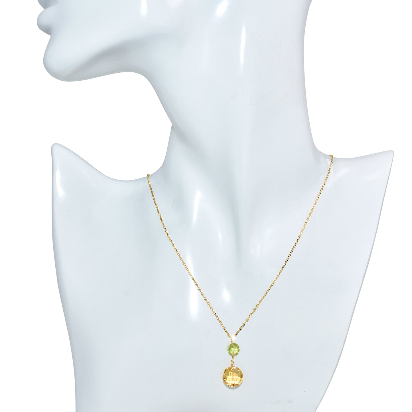 14k Peridot Citrine Coin Pendant Necklace