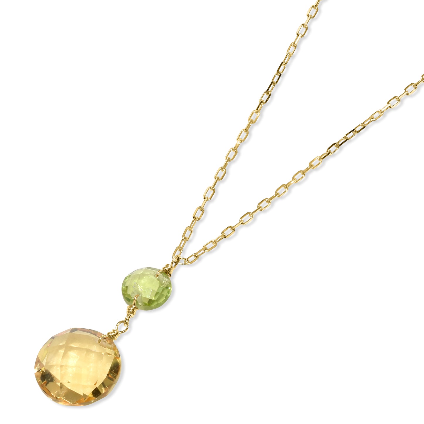 14k Peridot Citrine Coin Pendant Necklace