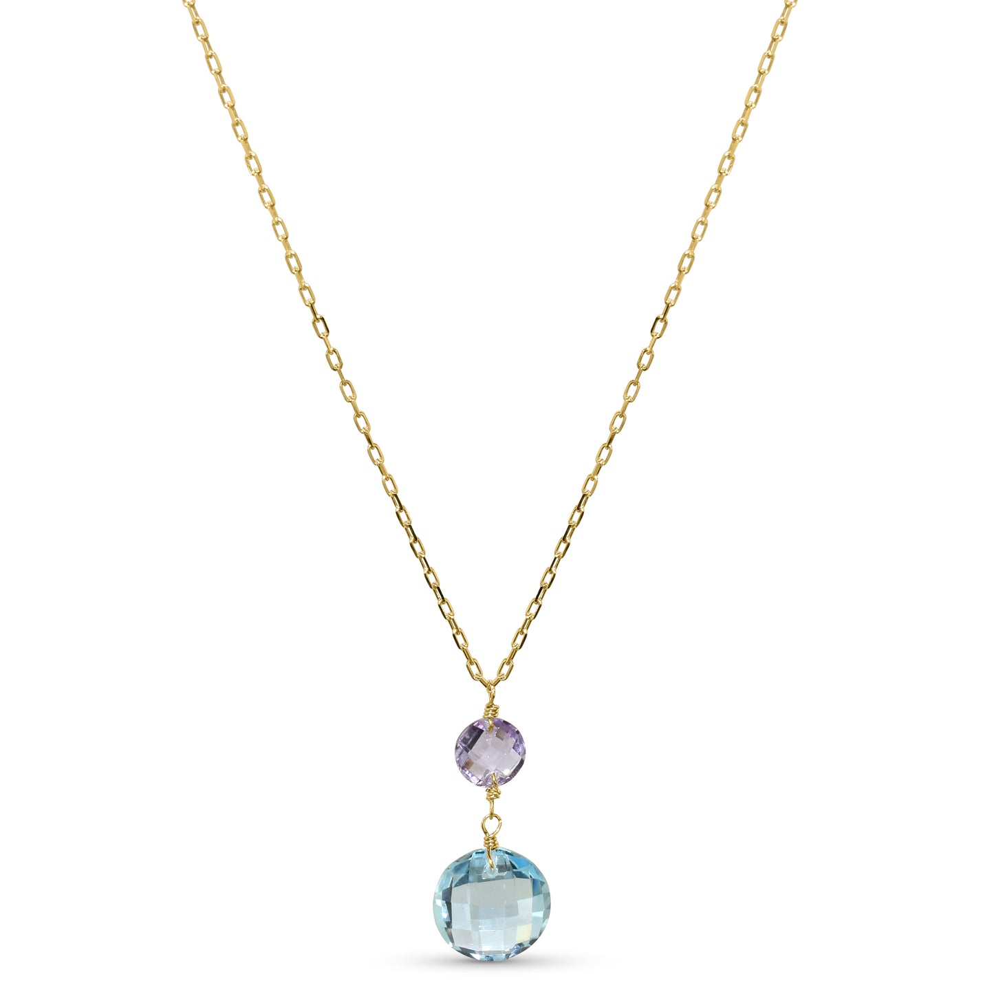 14k Amethyst Blue Topaz Coin Pendant Necklace