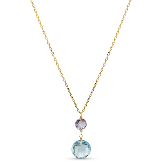 14k Amethyst Blue Topaz Coin Pendant Necklace