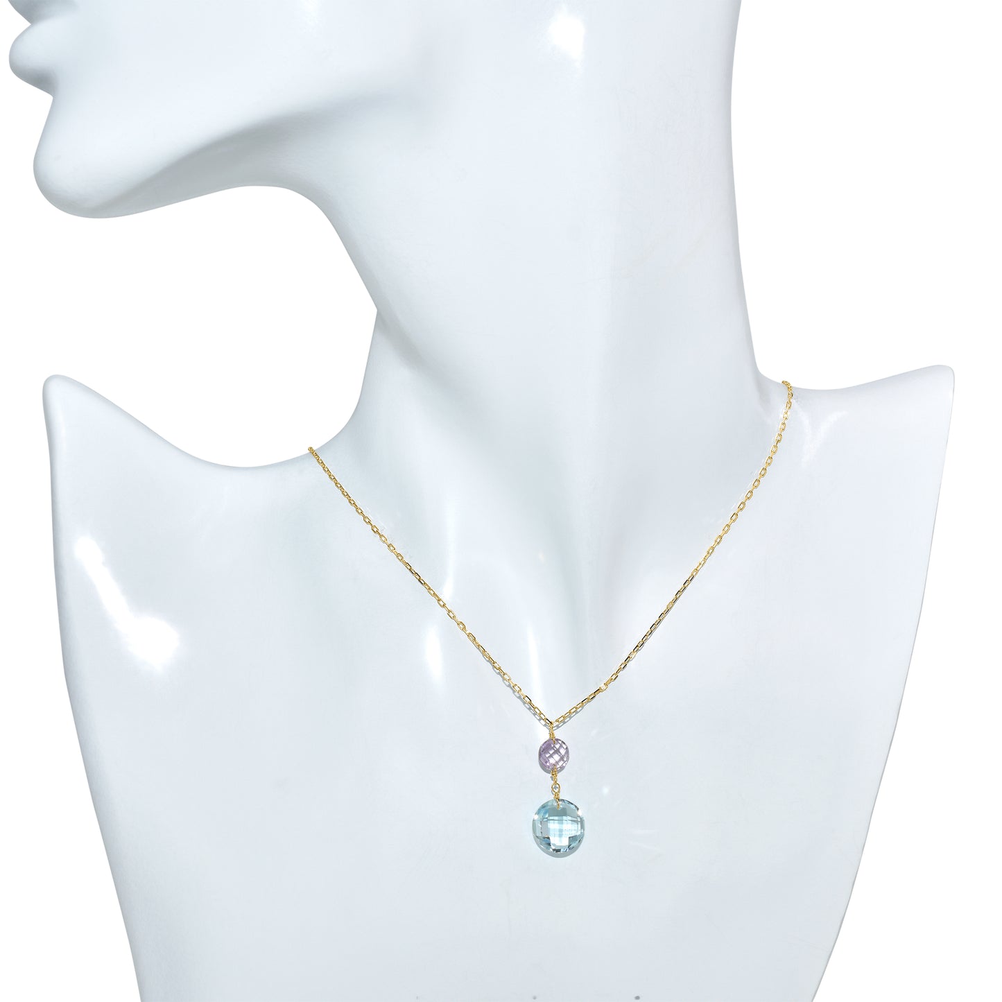 14k Amethyst Blue Topaz Coin Pendant Necklace