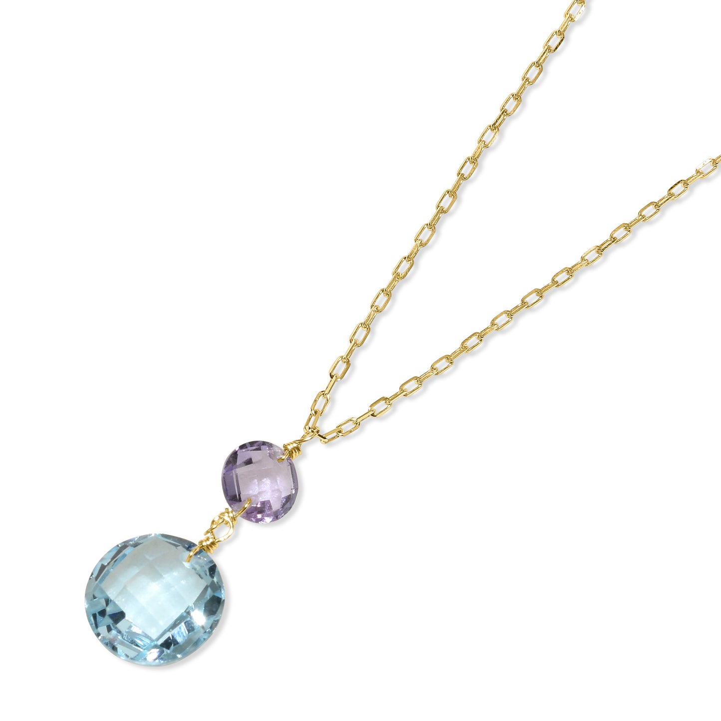 14k Amethyst Blue Topaz Coin Pendant Necklace