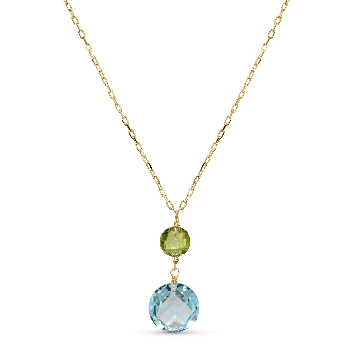 14k Peridot Blue Topaz Coin Pendant Necklace