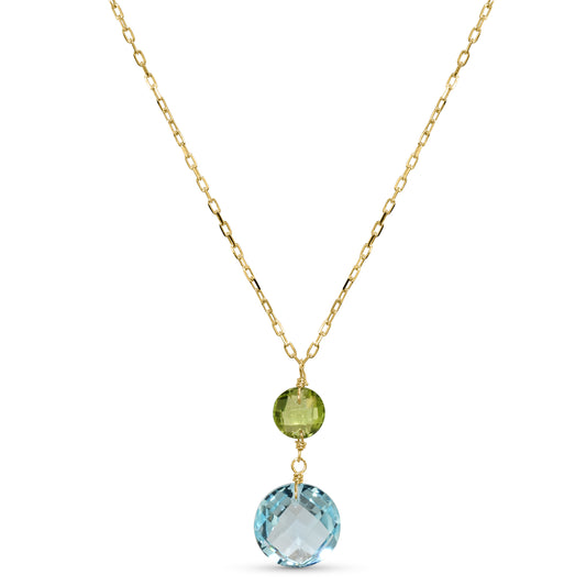 14k Peridot Blue Topaz Coin Pendant Necklace