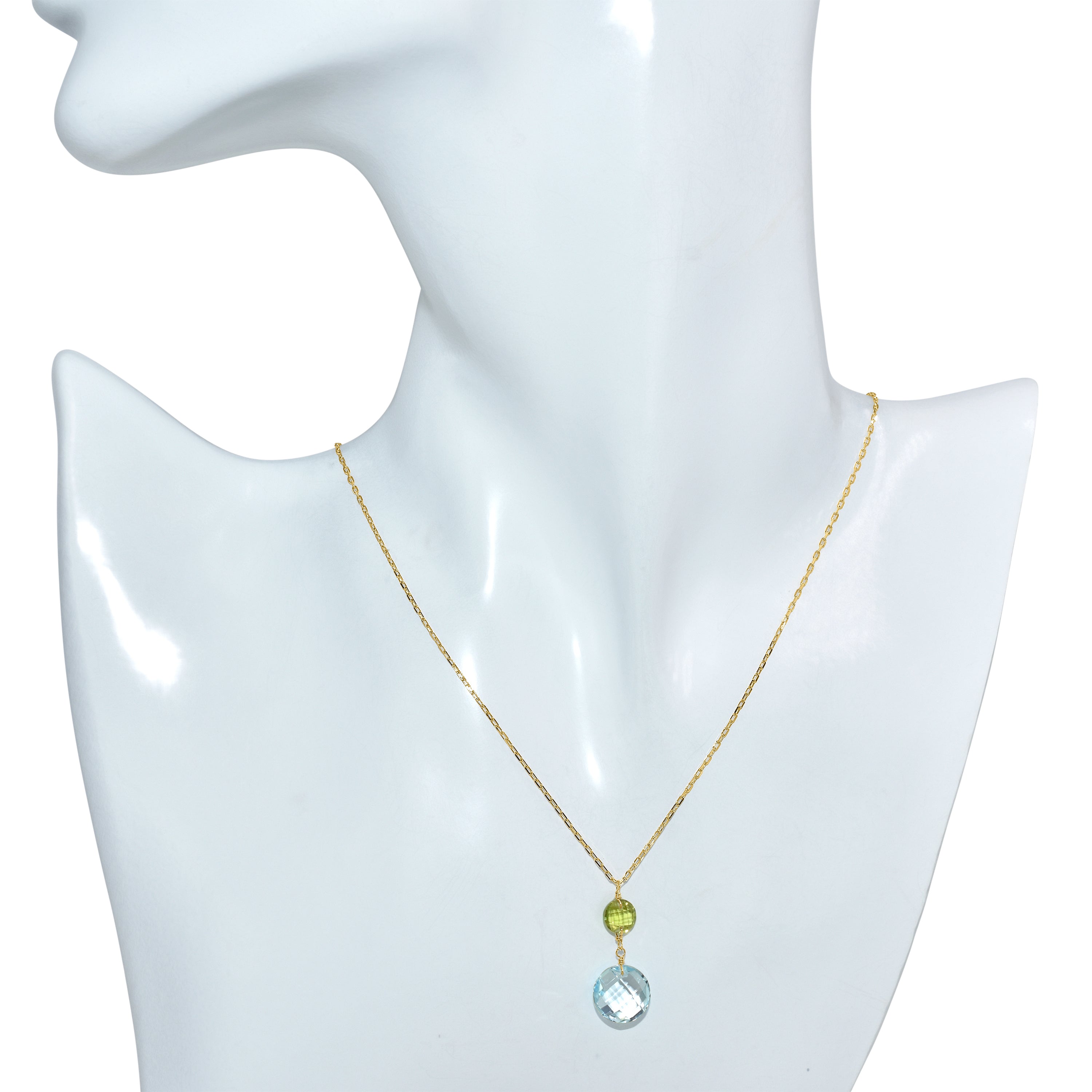 14k Peridot Blue Topaz Coin Pendant Necklace