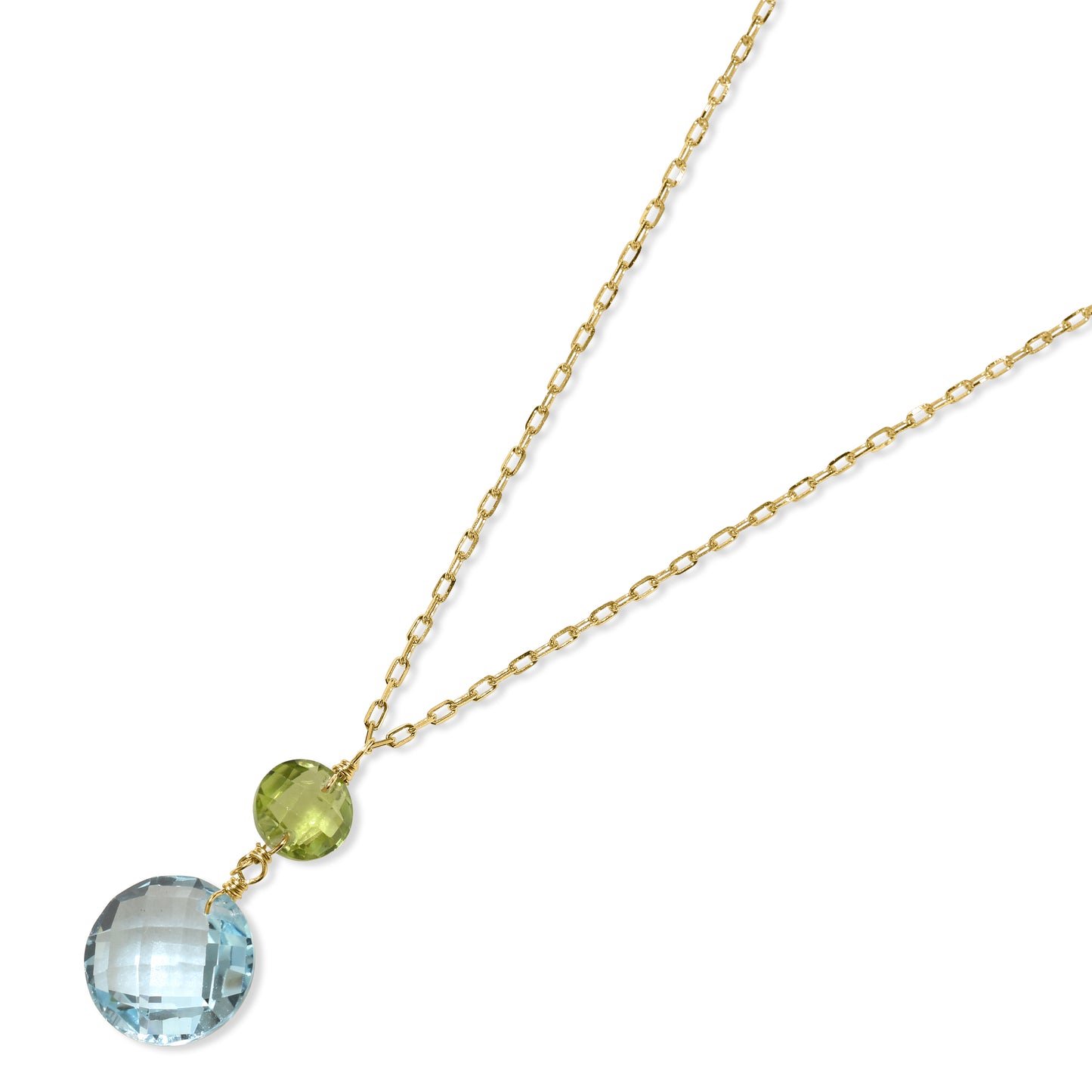 14k Peridot Blue Topaz Coin Pendant Necklace