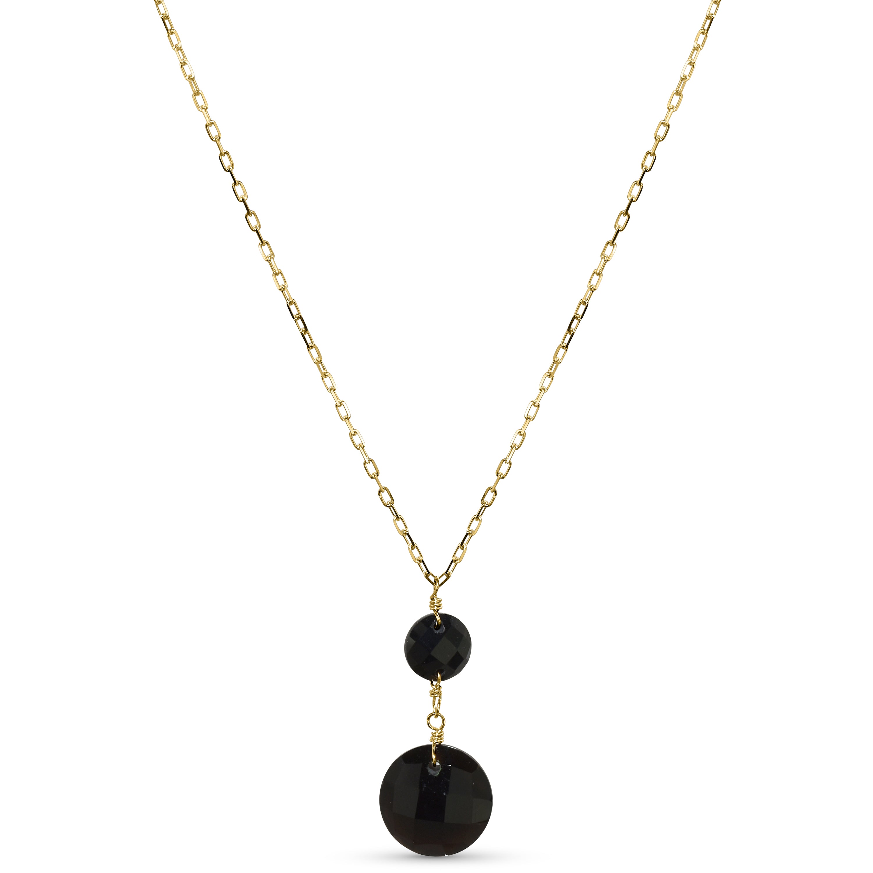 14k Black Onyx Coin Pendant Necklace