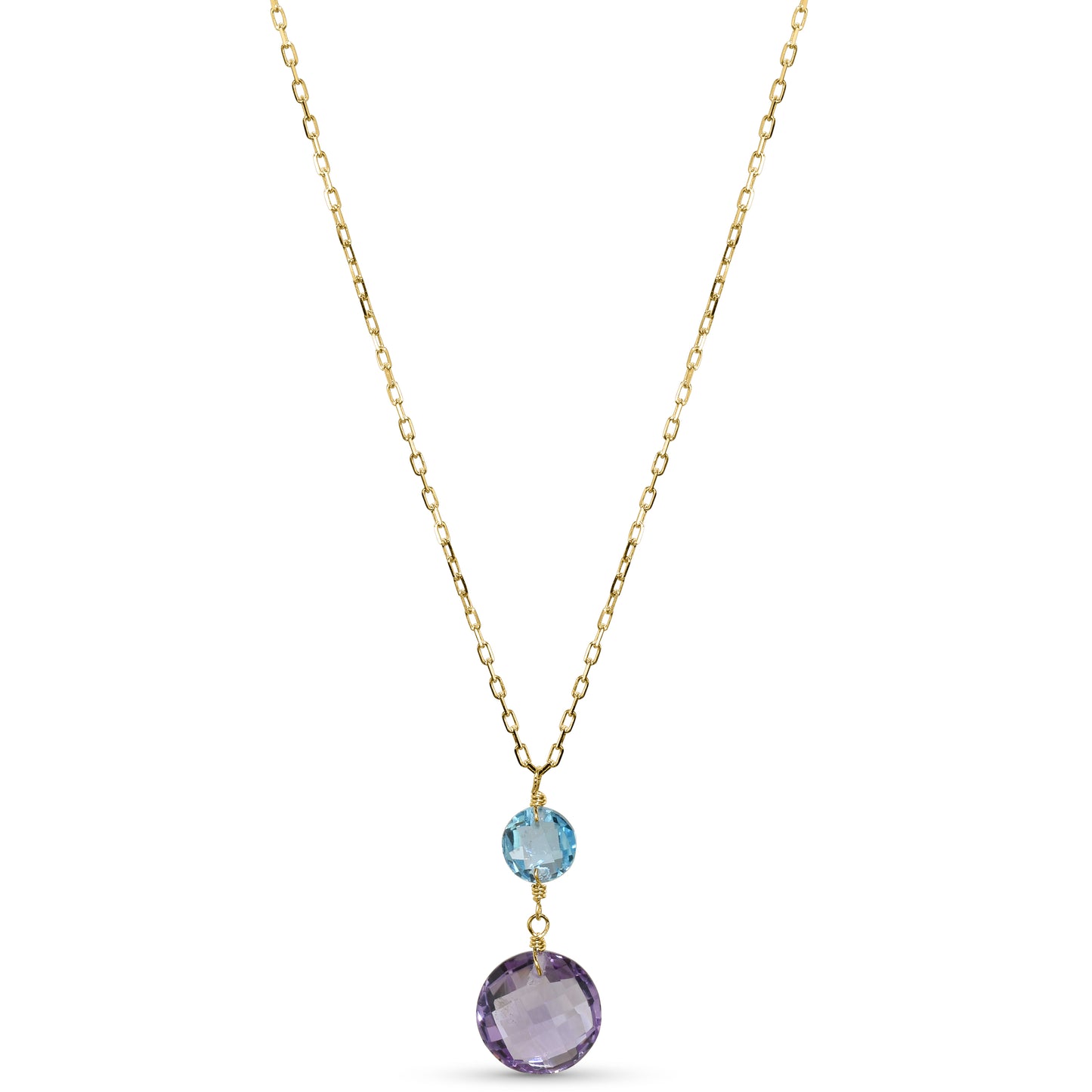 14k Swiss Blue Topaz Amethyst Coin Pendant Necklace